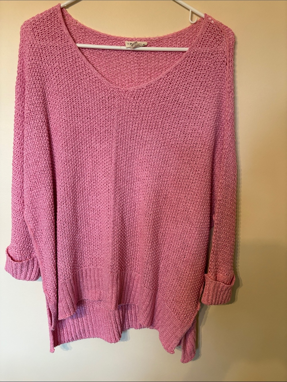 eesome Pink Scoop-Neck Open Knit Pullover